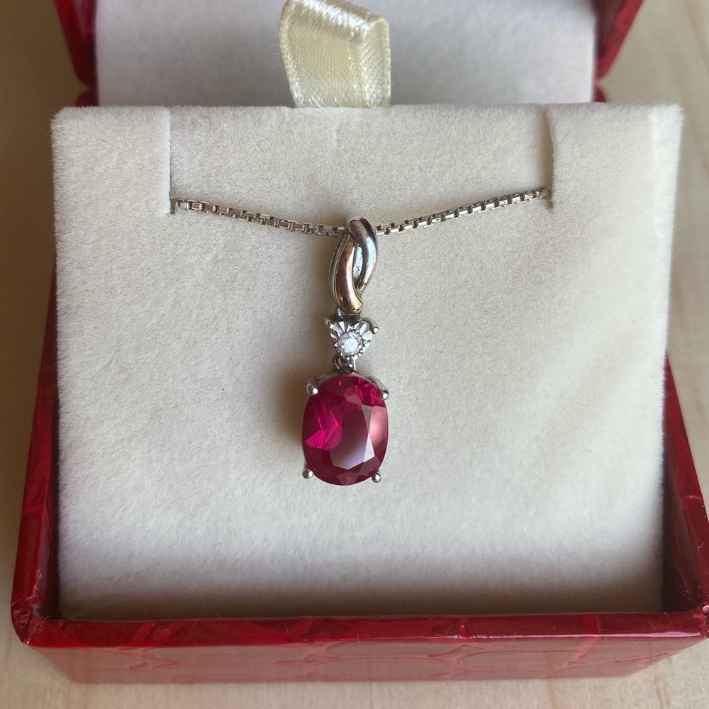 1.5 Carat Ruby Necklace w/ Gold & Diamond Accents